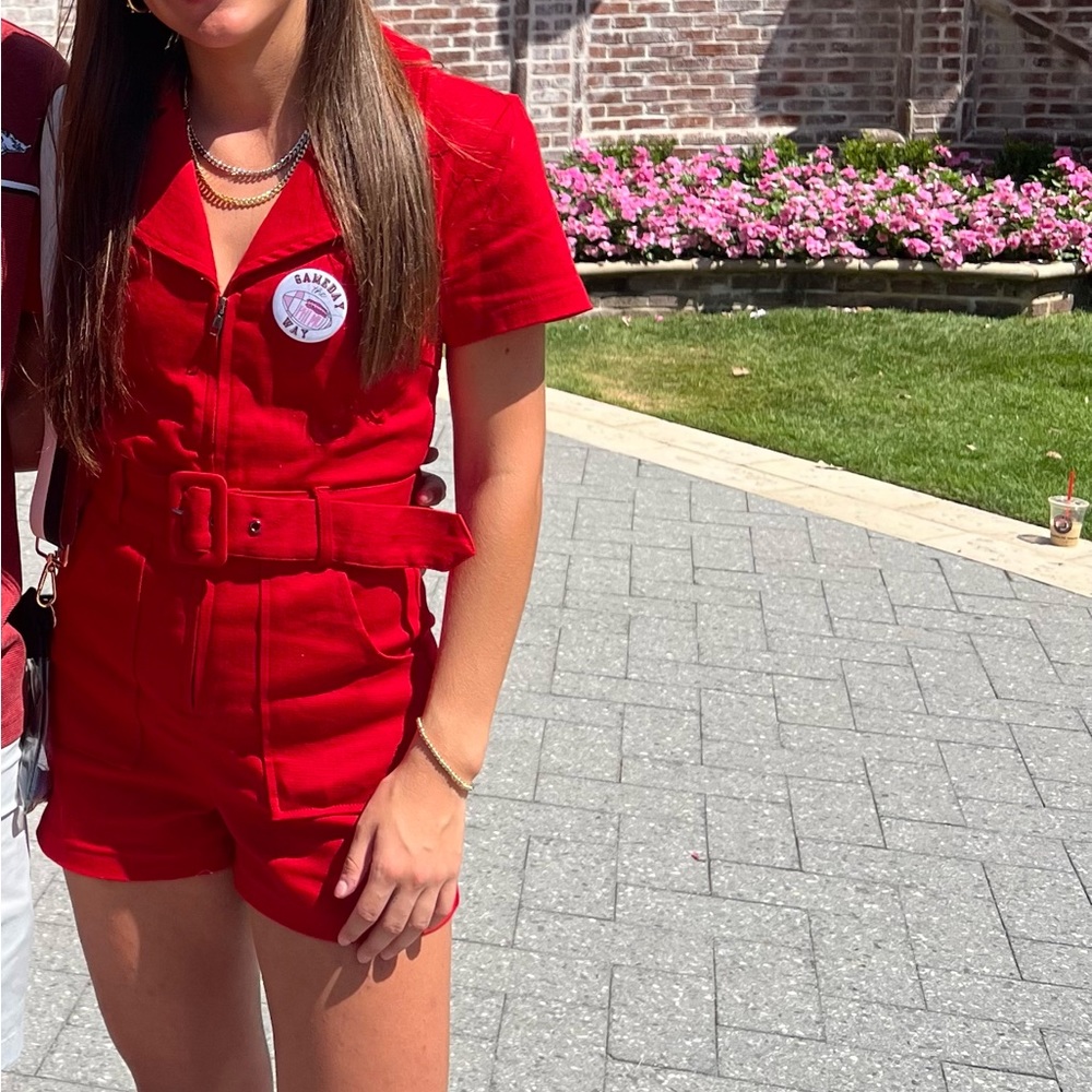 day+moon red romper with belt